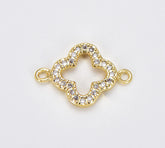 18K Gold Filled Clover Charm, CZ Micro Pave Clover Connector , Cubic Zirconia Space Connector, CZ Gemstone Charm 13x17mm, CN008